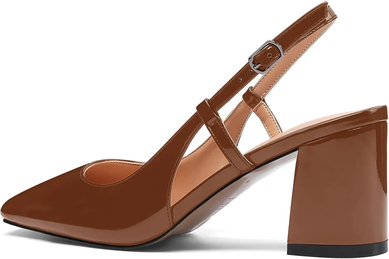 MODENCOCO Women's Square Toe Patent Buckle Sexy Slingback Evening Block Mid Heel Pumps Shoes 2.5 Inch