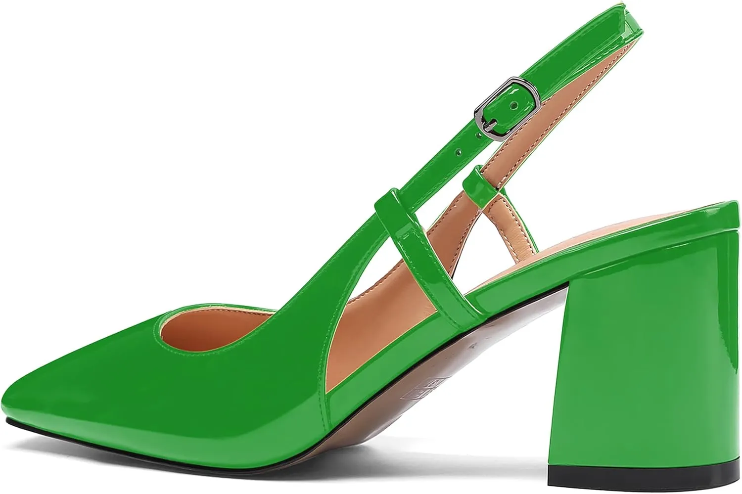 MODENCOCO Women's Square Toe Patent Buckle Sexy Slingback Evening Block Mid Heel Pumps Shoes 2.5 Inch