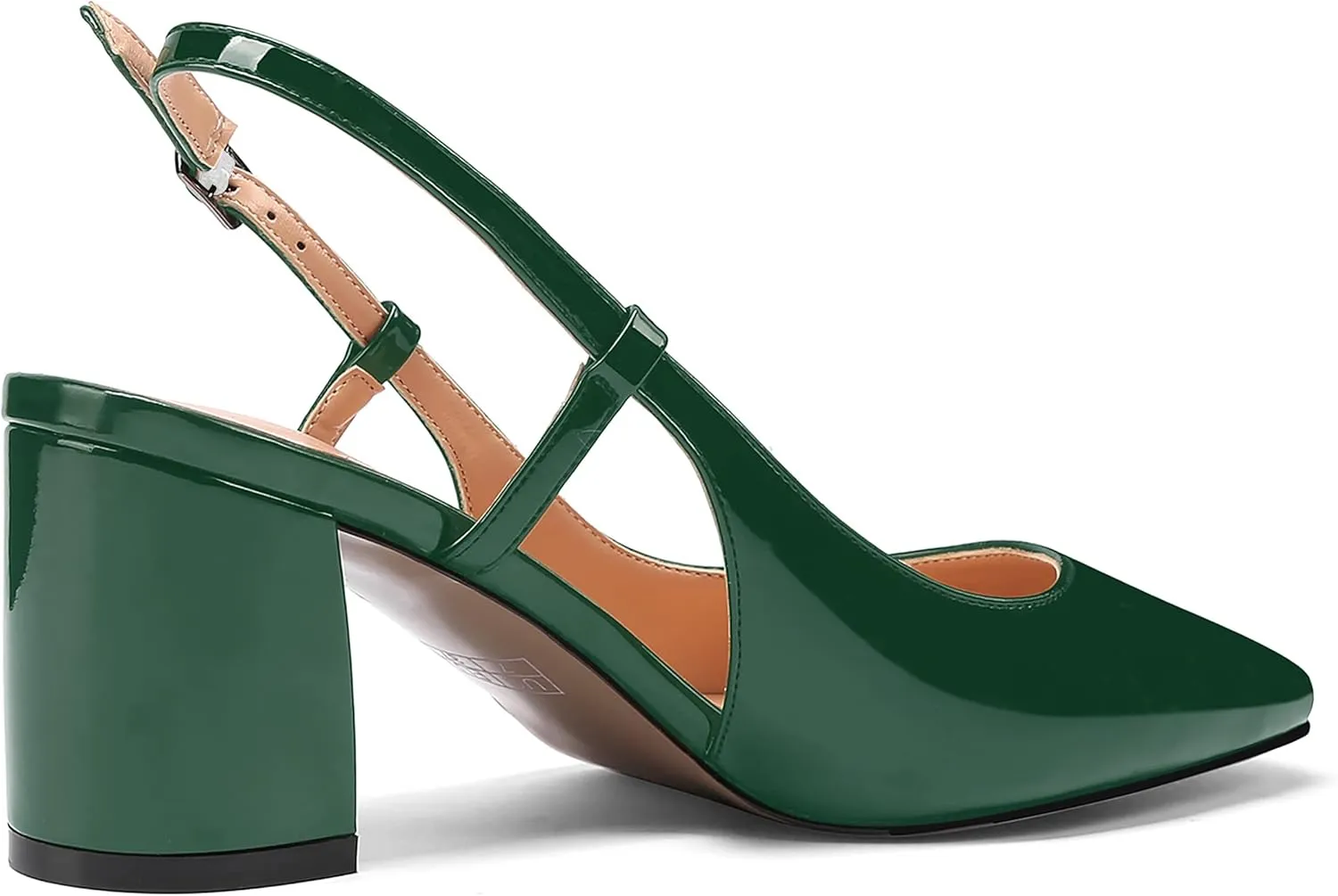 MODENCOCO Women's Square Toe Patent Buckle Sexy Slingback Evening Block Mid Heel Pumps Shoes 2.5 Inch
