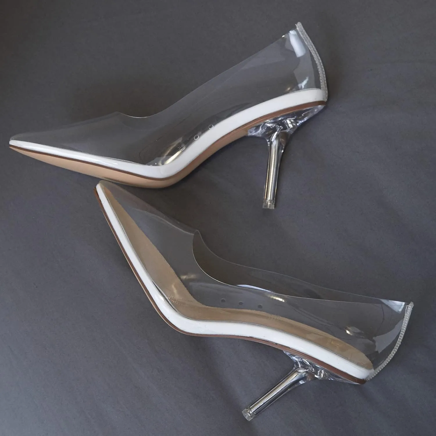 MOOMMO Women Clear Stiletto Pumps Closed Pointed Toe Slip On Transparent Stiletto High Heels 3 Inch Sexy PVC Dress Heels Shoes Sandals Comfort Stylish Party Wedding Summer 4-9 M US