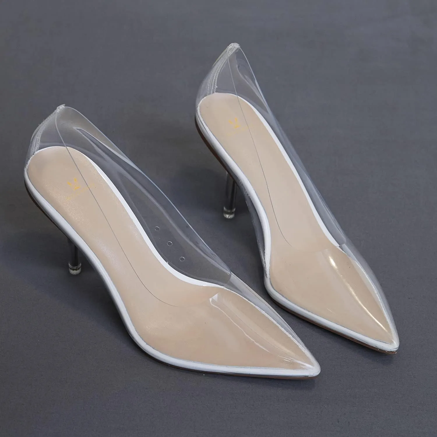 MOOMMO Women Clear Stiletto Pumps Closed Pointed Toe Slip On Transparent Stiletto High Heels 3 Inch Sexy PVC Dress Heels Shoes Sandals Comfort Stylish Party Wedding Summer 4-9 M US