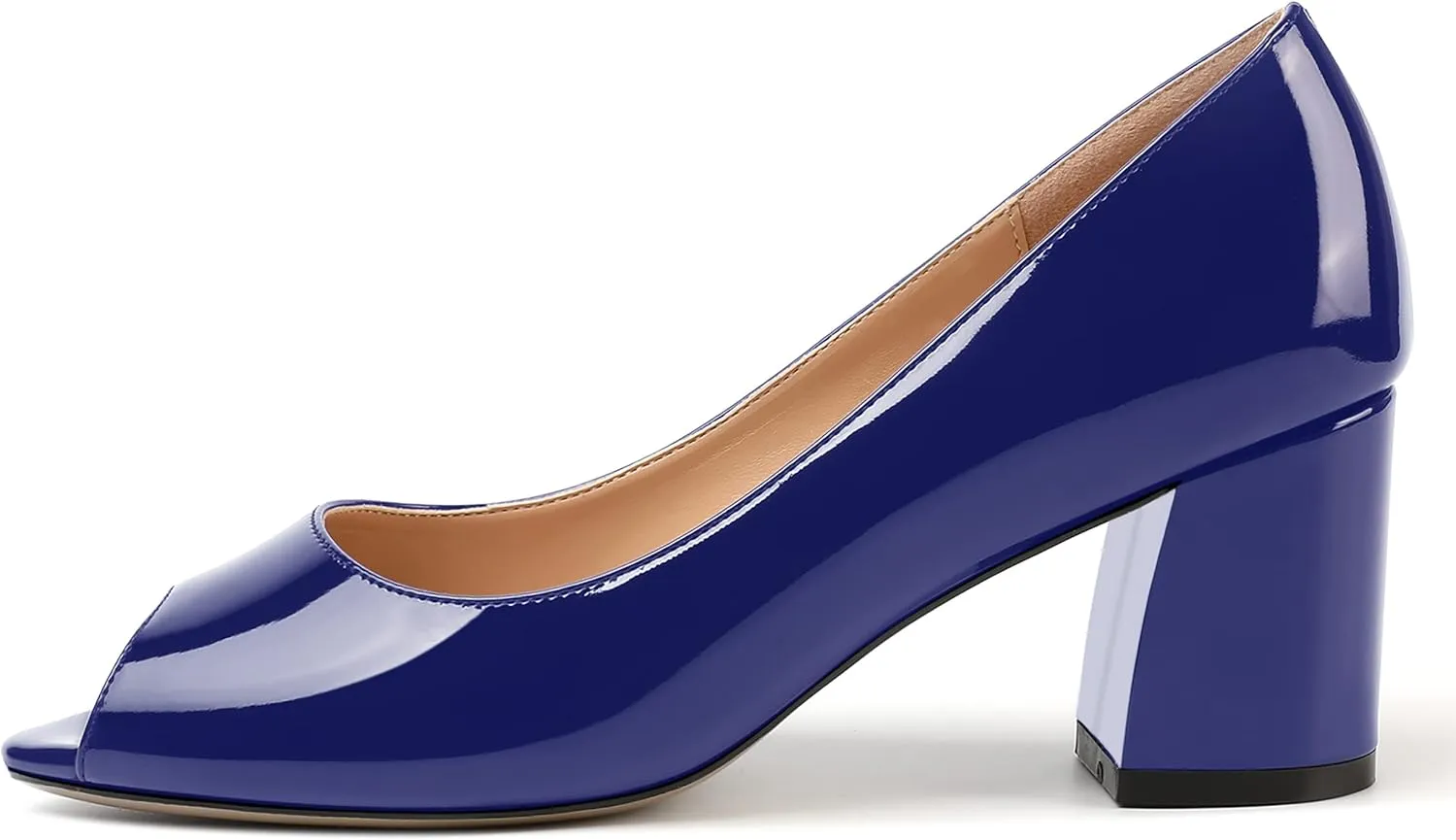 MOVINSTEPS Womens Slip On Dating Peep Toe Dress Patent Block Mid Heel Pumps Shoes 2.5 Inch