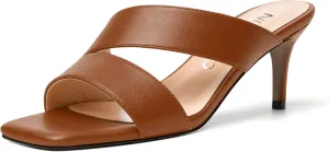 NUMALEO Womens Matte Slip On Party Open Toe Casual stylish Stiletto Mid Heel Heeled Sandals 2.5 Inch