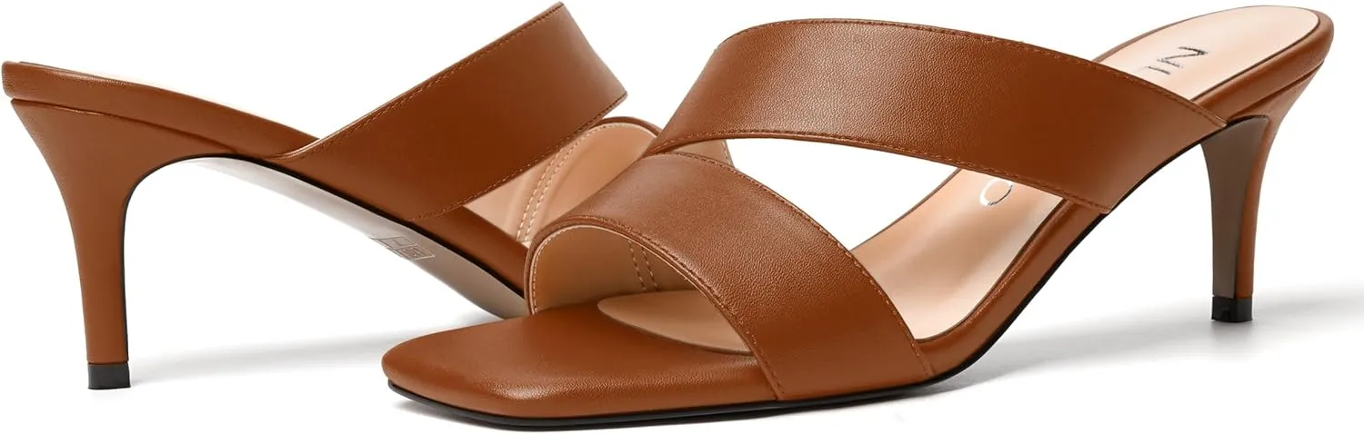 NUMALEO Womens Matte Slip On Party Open Toe Casual stylish Stiletto Mid Heel Heeled Sandals 2.5 Inch
