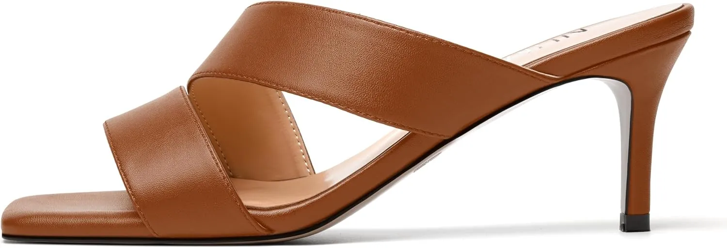 NUMALEO Womens Matte Slip On Party Open Toe Casual stylish Stiletto Mid Heel Heeled Sandals 2.5 Inch