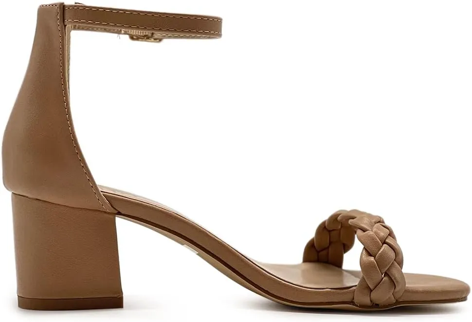 Ollio Women's Shoes Faux Leather Chunky Mid Heel Ankle Strap Heeled Sandals H203