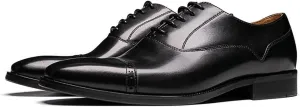Oxford Shoes for Men Lace Up Cap Toe Square Toe Cowhide Block Heel Non Slip Anti-Slip Slip Resistant Party (Color : Black, Size : 8)