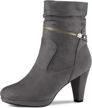 Perphy Round Toe Platform Block Heels Mid Calf Boots for Women
