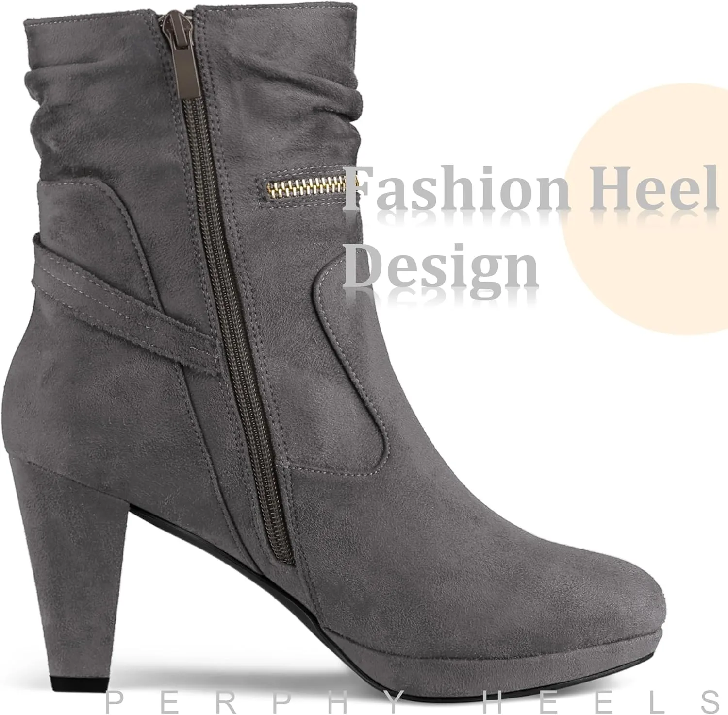 Perphy Round Toe Platform Block Heels Mid Calf Boots for Women