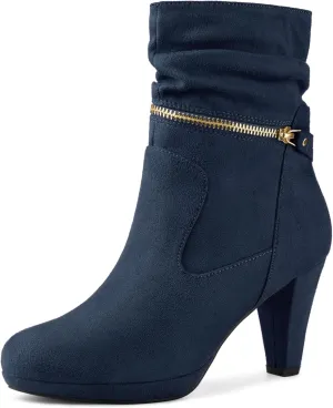 Perphy Round Toe Platform Block Heels Mid Calf Boots for Women