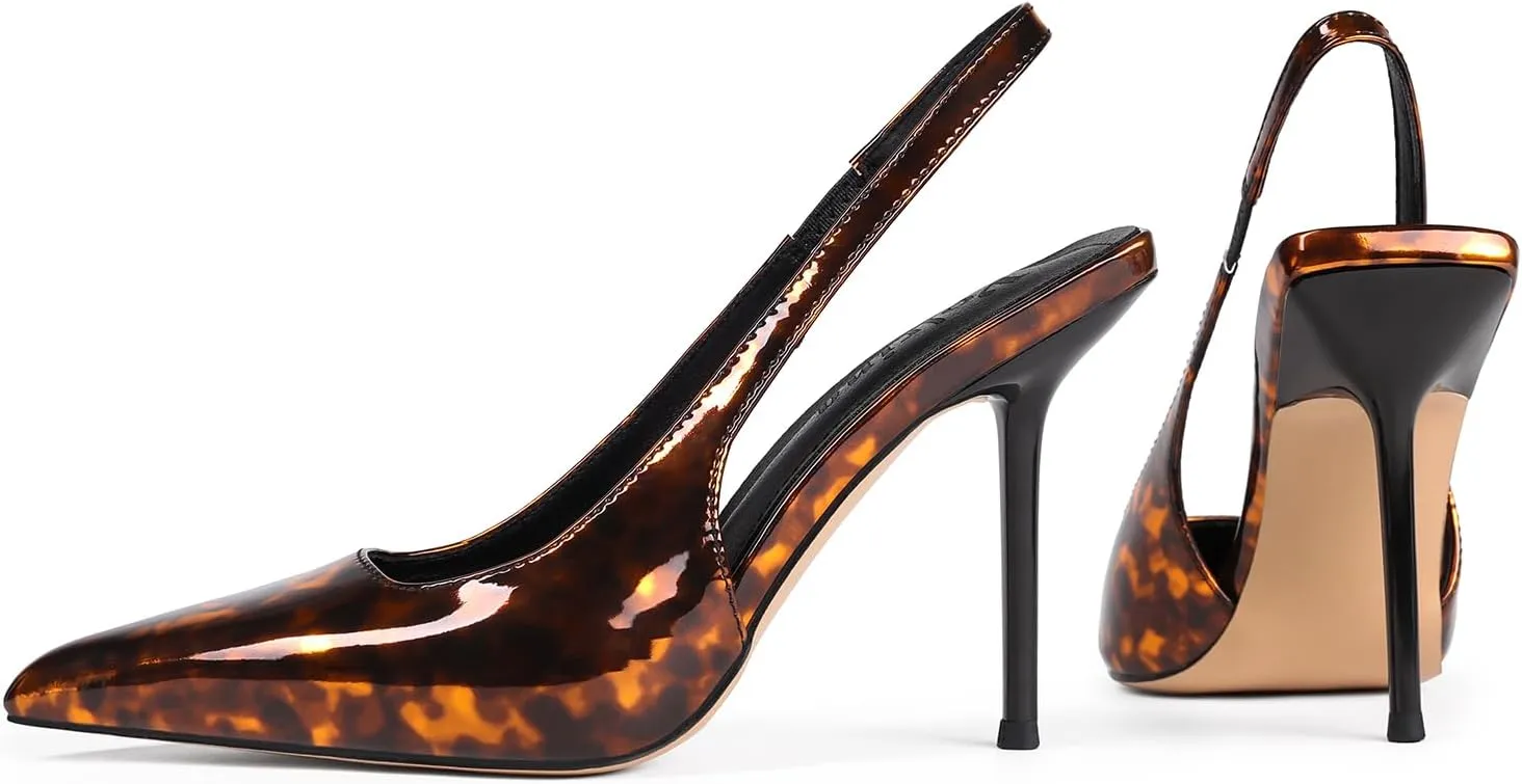 Pointed Toe Slingback Heels for Women High Stiletto Pumps Comfortable Closed Toe Backless Dress Shoes