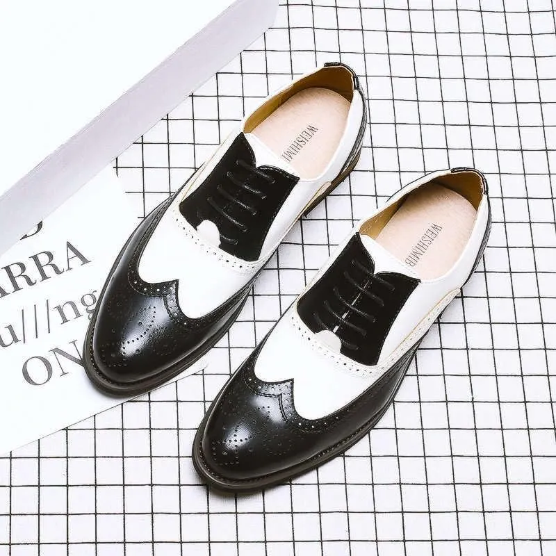 Retro Dress Oxford Breathable Comfy Non Slip Rubber Sole Leather Brogue Shoes Fashion Classic Carved Lace Up Low Heels Dress Shoes