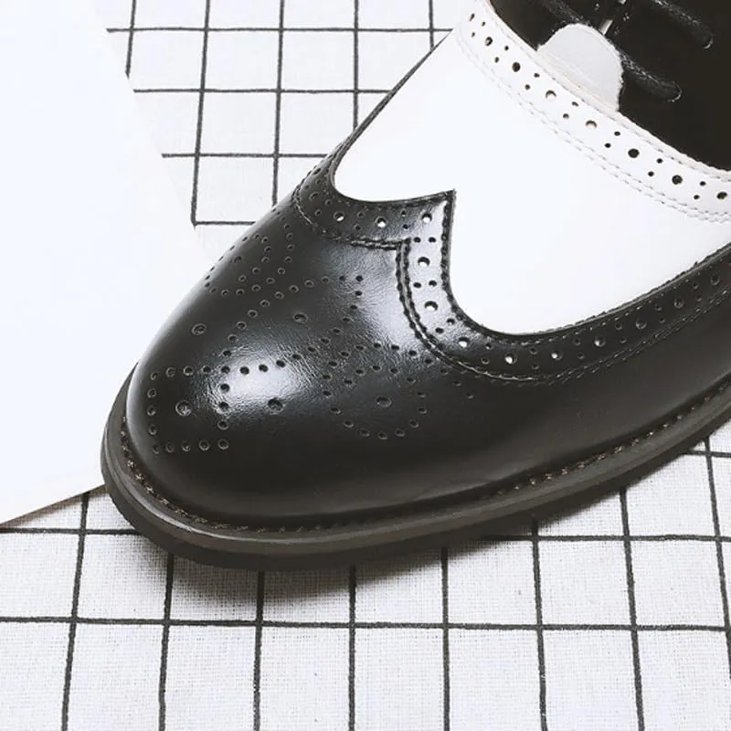 Retro Dress Oxford Breathable Comfy Non Slip Rubber Sole Leather Brogue Shoes Fashion Classic Carved Lace Up Low Heels Dress Shoes