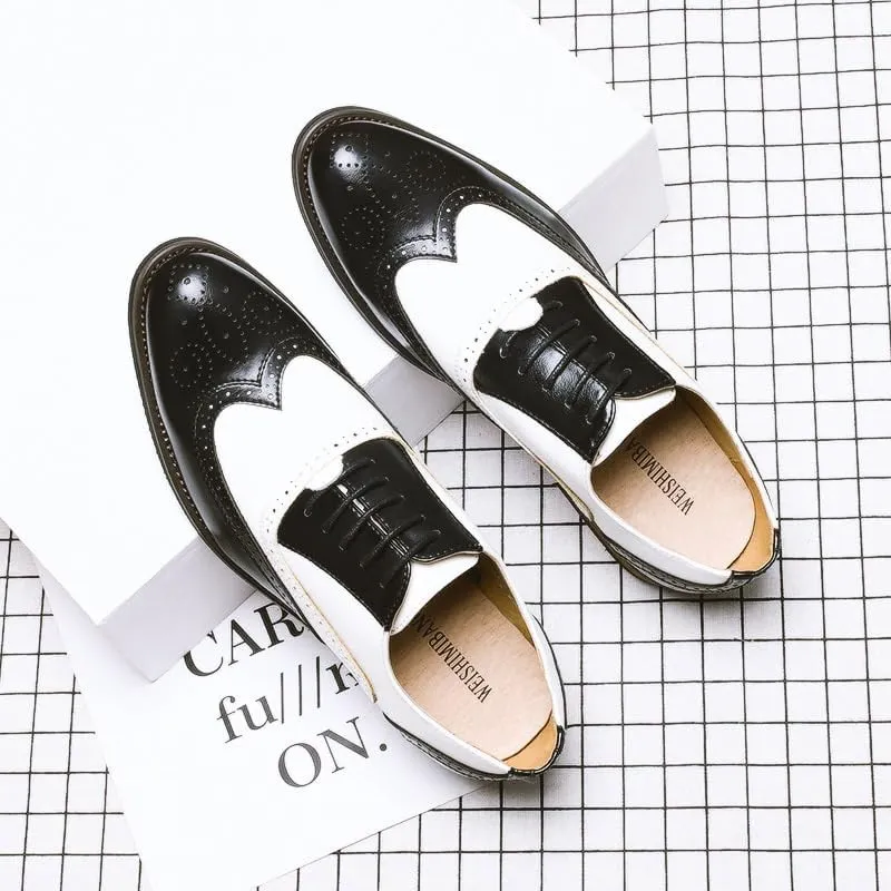 Retro Dress Oxford Breathable Comfy Non Slip Rubber Sole Leather Brogue Shoes Fashion Classic Carved Lace Up Low Heels Dress Shoes
