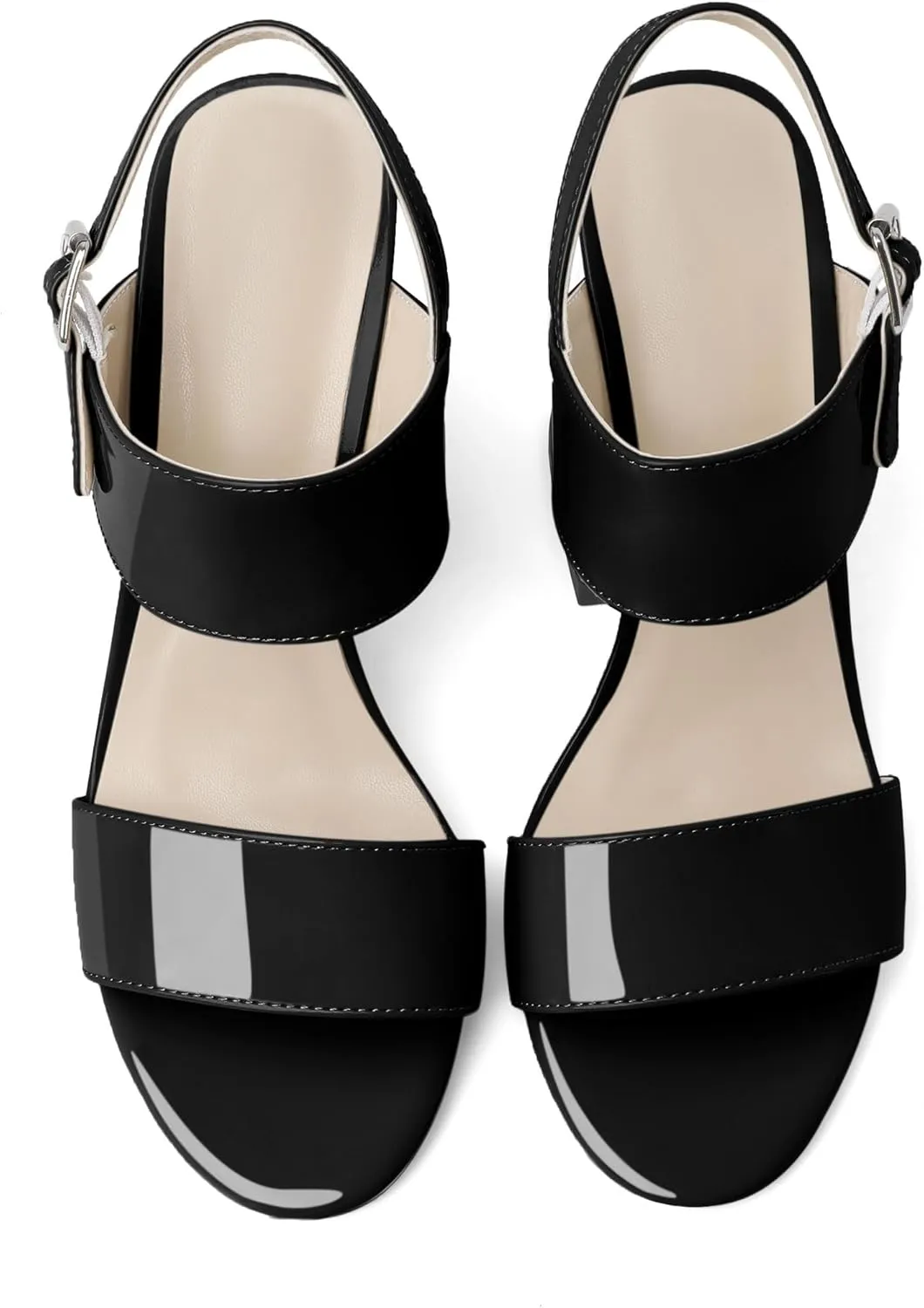 SAMMITOP Women Open Round Toe Chunky Heel Ankle Strap Heels Sandals Block High Heel Dress Pumps Sandals Shoes for Wedding Party Work 4 Inch