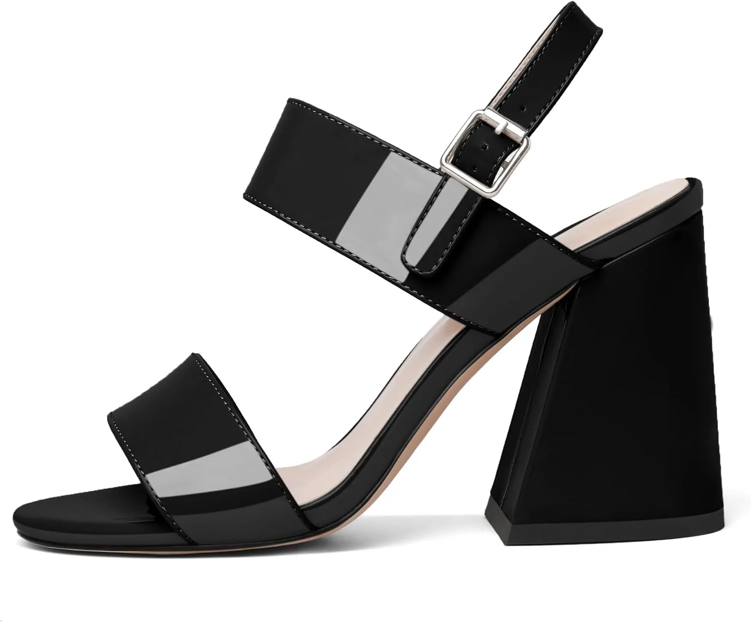 SAMMITOP Women Open Round Toe Chunky Heel Ankle Strap Heels Sandals Block High Heel Dress Pumps Sandals Shoes for Wedding Party Work 4 Inch
