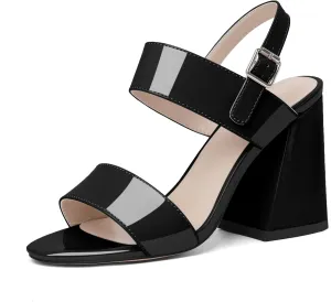 SAMMITOP Women Open Round Toe Chunky Heel Ankle Strap Heels Sandals Block High Heel Dress Pumps Sandals Shoes for Wedding Party Work 4 Inch