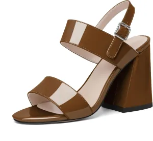 SAMMITOP Women Open Round Toe Chunky Heel Ankle Strap Heels Sandals Block High Heel Dress Pumps Sandals Shoes for Wedding Party Work 4 Inch