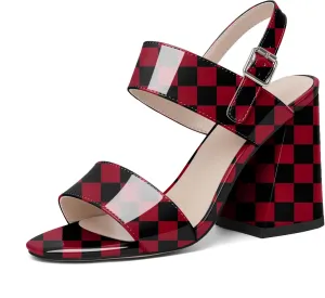 SAMMITOP Women Open Round Toe Chunky Heel Ankle Strap Heels Sandals Block High Heel Dress Pumps Sandals Shoes for Wedding Party Work 4 Inch