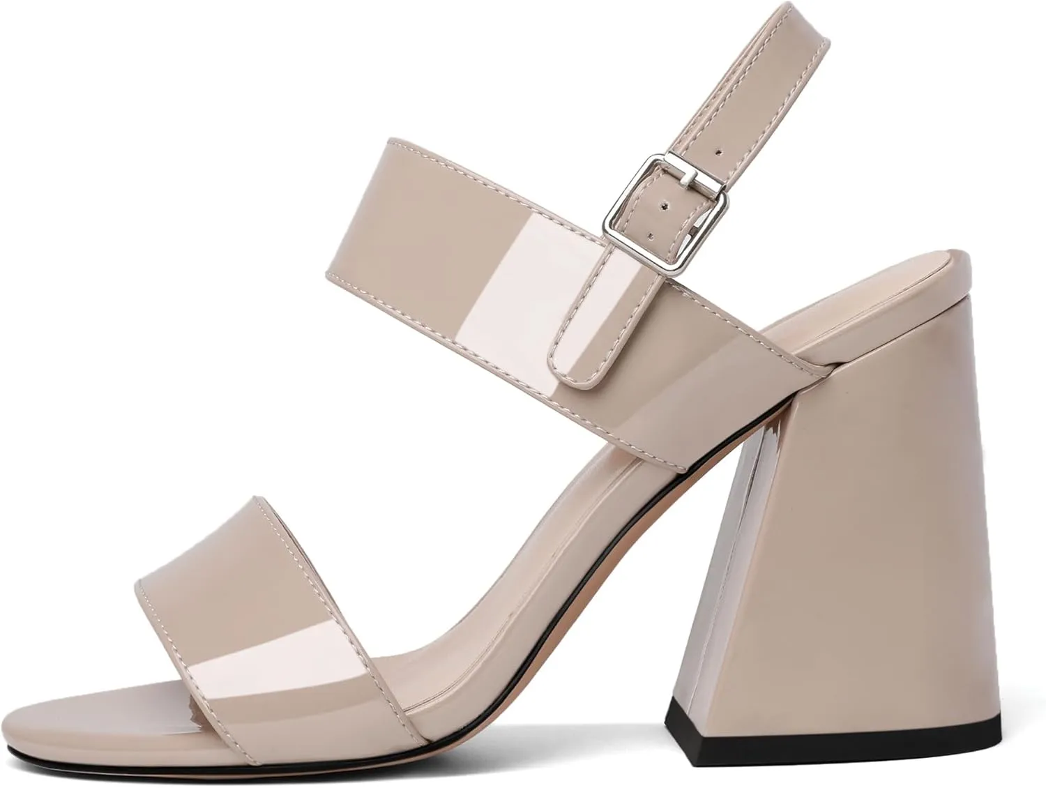 SAMMITOP Women Open Round Toe Chunky Heel Ankle Strap Heels Sandals Block High Heel Dress Pumps Sandals Shoes for Wedding Party Work 4 Inch