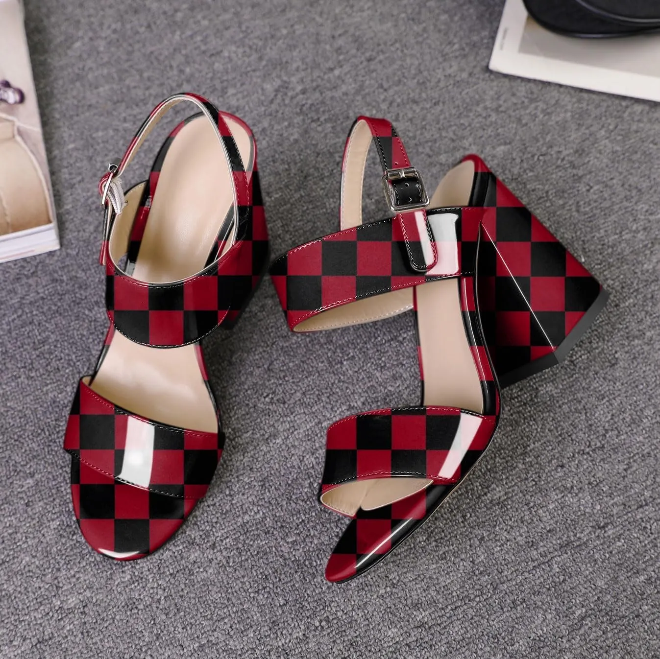 SAMMITOP Women Open Round Toe Chunky Heel Ankle Strap Heels Sandals Block High Heel Dress Pumps Sandals Shoes for Wedding Party Work 4 Inch