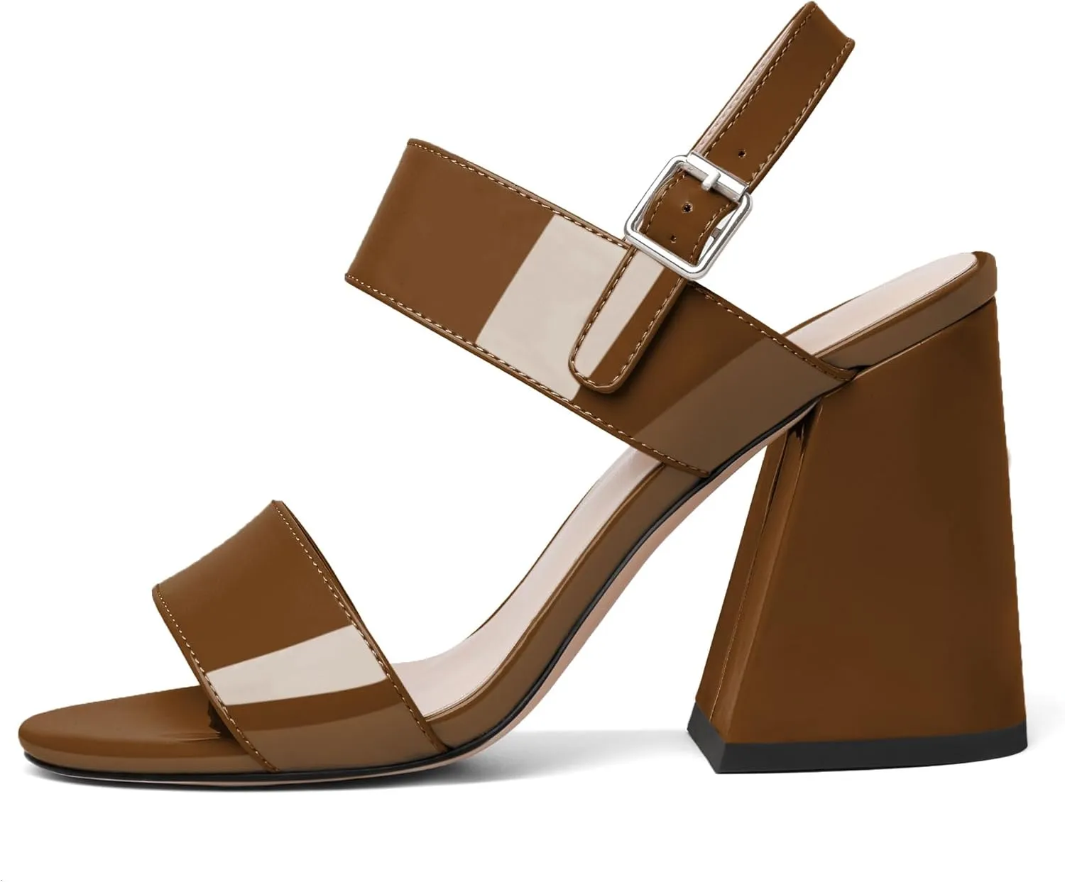 SAMMITOP Women Open Round Toe Chunky Heel Ankle Strap Heels Sandals Block High Heel Dress Pumps Sandals Shoes for Wedding Party Work 4 Inch