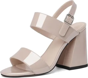 SAMMITOP Women Open Round Toe Chunky Heel Ankle Strap Heels Sandals Block High Heel Dress Pumps Sandals Shoes for Wedding Party Work 4 Inch