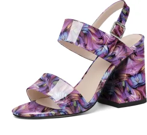 SAMMITOP Women Open Round Toe Chunky Heel Ankle Strap Heels Sandals Block High Heel Dress Pumps Sandals Shoes for Wedding Party Work 4 Inch