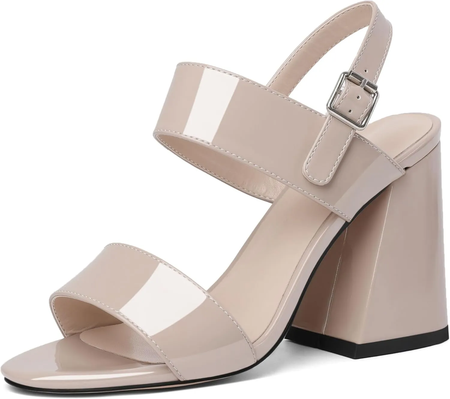 SAMMITOP Women Open Round Toe Chunky Heel Ankle Strap Heels Sandals Block High Heel Dress Pumps Sandals Shoes for Wedding Party Work 4 Inch