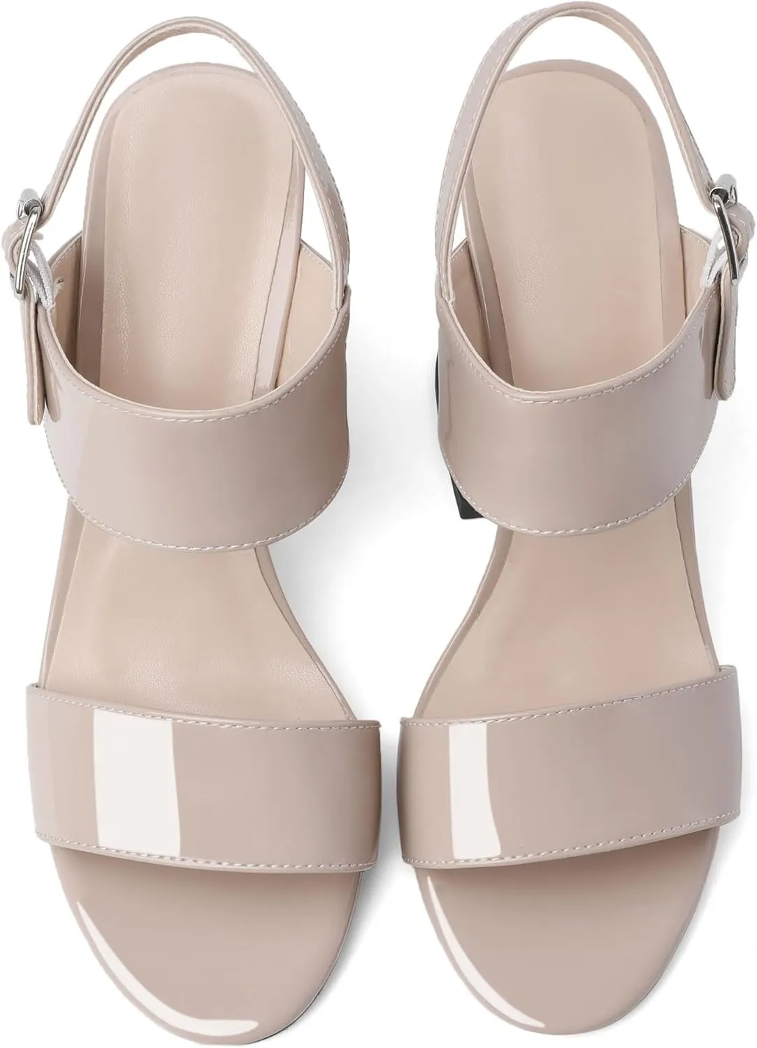 SAMMITOP Women Open Round Toe Chunky Heel Ankle Strap Heels Sandals Block High Heel Dress Pumps Sandals Shoes for Wedding Party Work 4 Inch