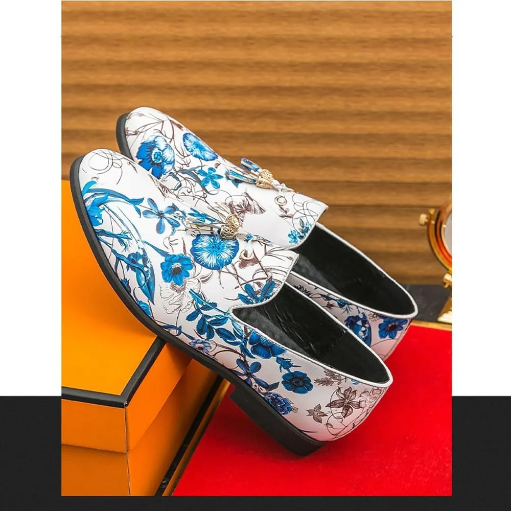 Santimon Men's Luxury Floral Slip-On Loafers with Tassel Fashion Dress Shoes for Weddings, Prom & Formal Events Tuxedo Suit Shoe