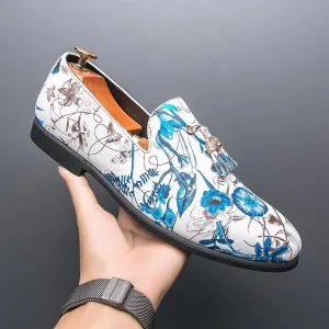 Santimon Men's Luxury Floral Slip-On Loafers with Tassel Fashion Dress Shoes for Weddings, Prom & Formal Events Tuxedo Suit Shoe