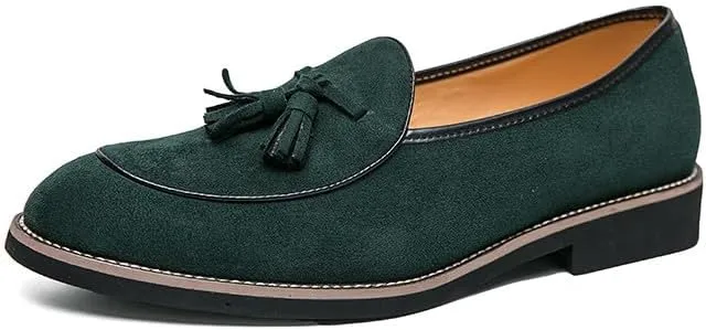 Santimon Men's Suede Tassel Loafers, Classic Slip-On Dress Shoes Formal Tuxedo Wedding Loafer Shoes