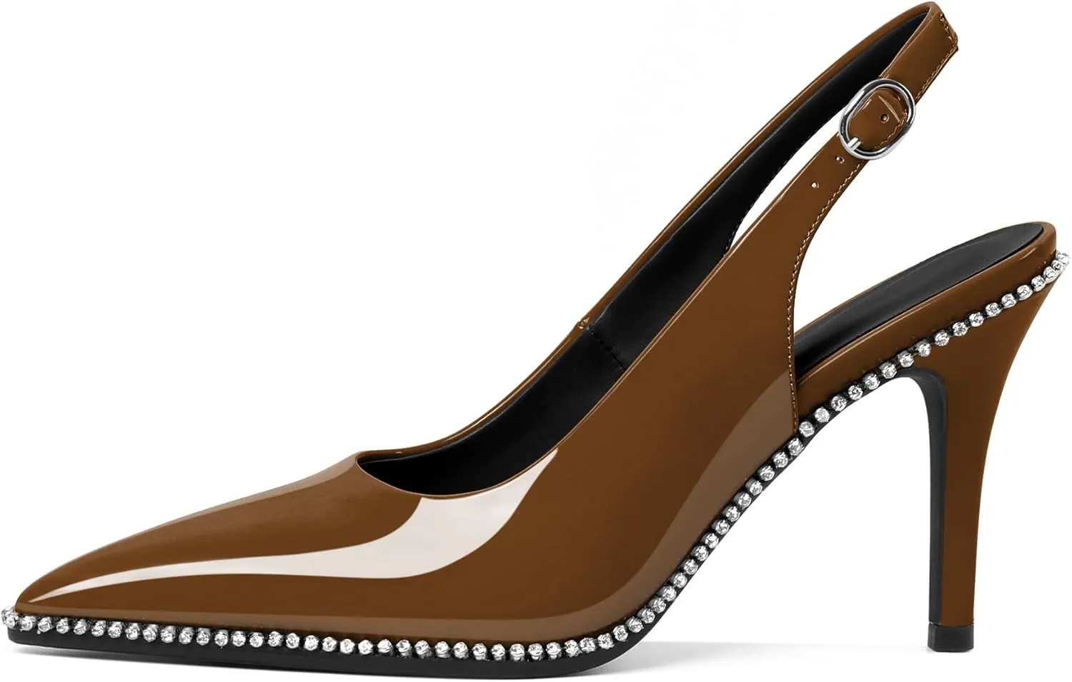 Slingback Heels Women Stilettos High Heel Rhinestones Beaded Pumps Closed Pointd Toe Shoes Slip On Event Party 3.5 Inch Dressy Sandals