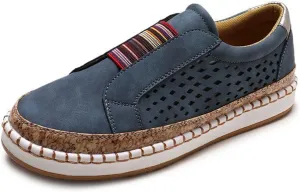 Slip On Shoes Women Comfortable Dressy Womens Slip On Sneakers Comfort Casual Canvas Shoes Dressy Summer Fashion Low Top Non Slip Platform Walking Flats Loafers Blue