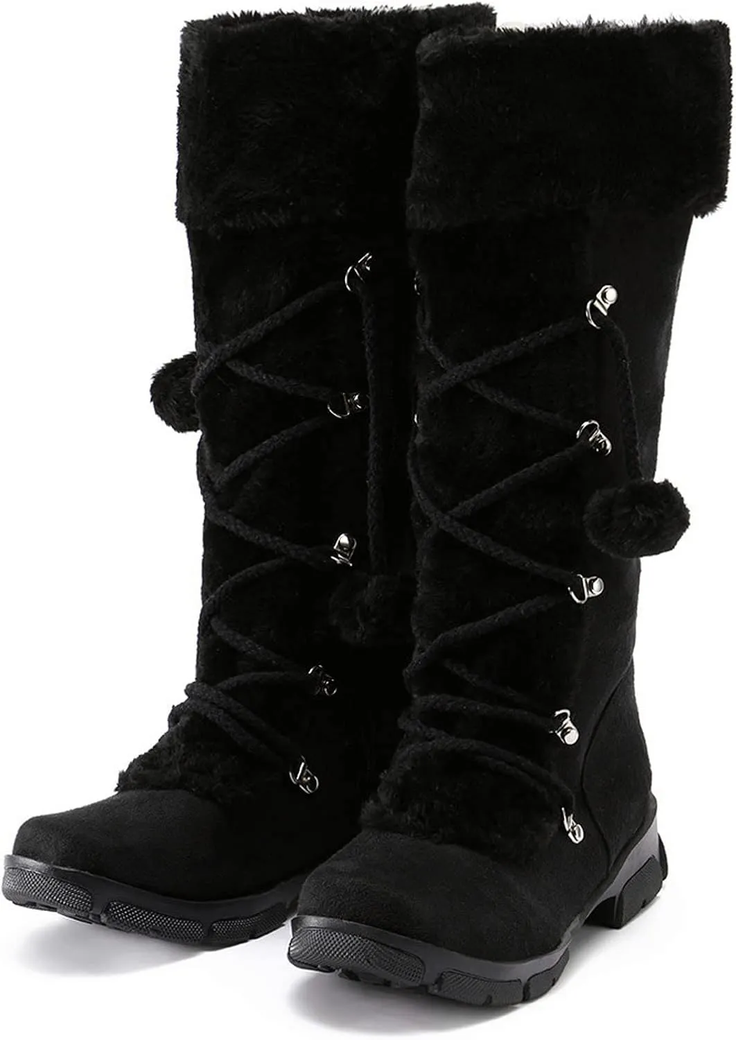 Snow Boots for Women Fur Boots for Women Knee High Retro Round Toe Suede Square Heel Warm Zipper Mid Calf Snow Boots
