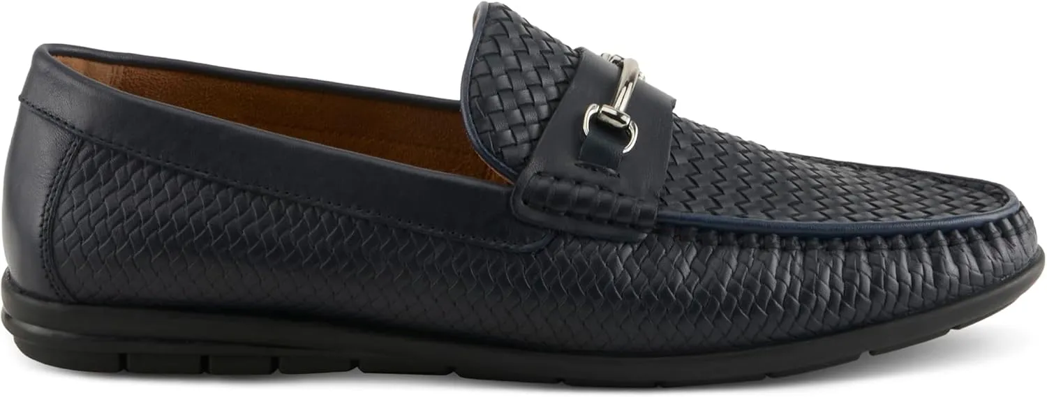 Spring Step Men's Deckard Leather Loafers – Classic Woven Slip-On Dress Shoes with Decorative Bit and Removable Cushioned Insole