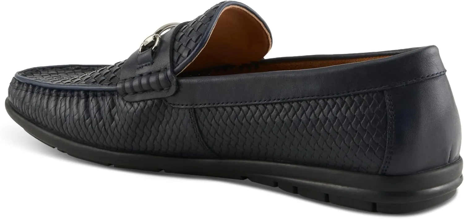Spring Step Men's Deckard Leather Loafers – Classic Woven Slip-On Dress Shoes with Decorative Bit and Removable Cushioned Insole