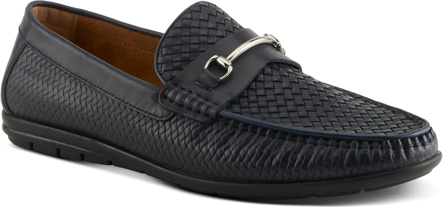 Spring Step Men's Deckard Leather Loafers – Classic Woven Slip-On Dress Shoes with Decorative Bit and Removable Cushioned Insole