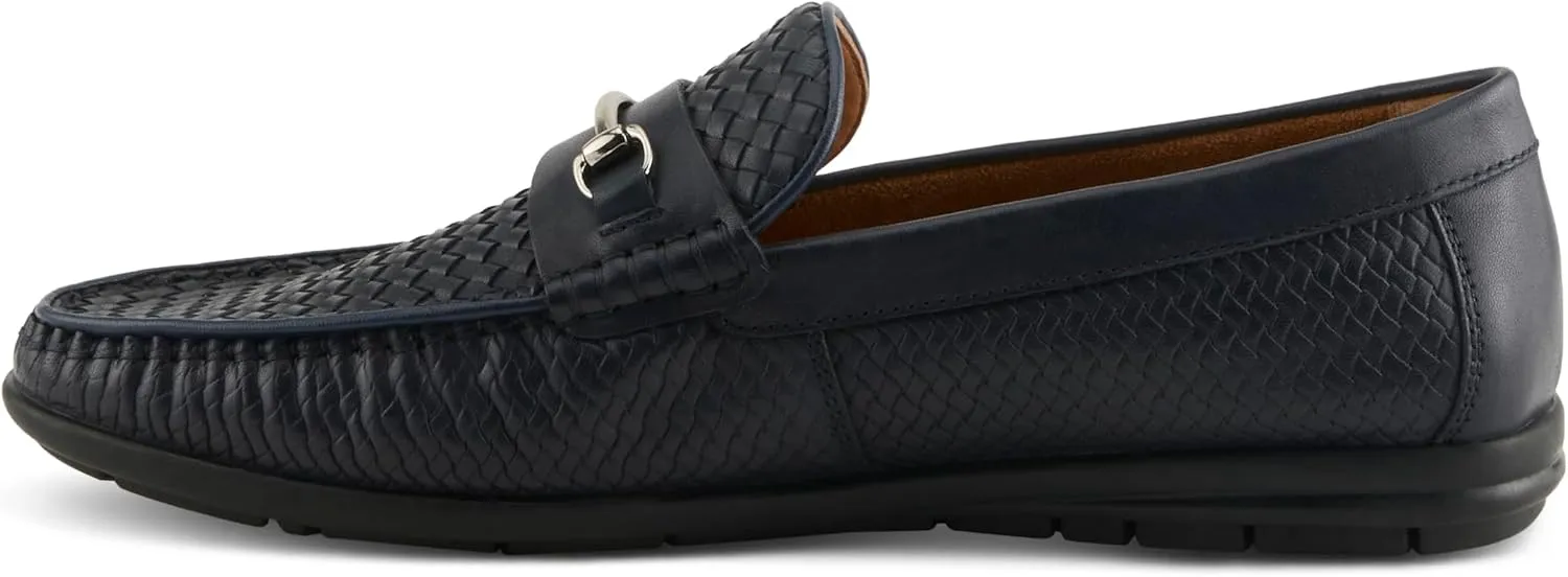 Spring Step Men's Deckard Leather Loafers – Classic Woven Slip-On Dress Shoes with Decorative Bit and Removable Cushioned Insole