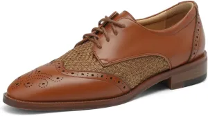 TinaCus Women's Genuine Leather Round Toe Perforated Patchwork Handmade Brogue Shoes