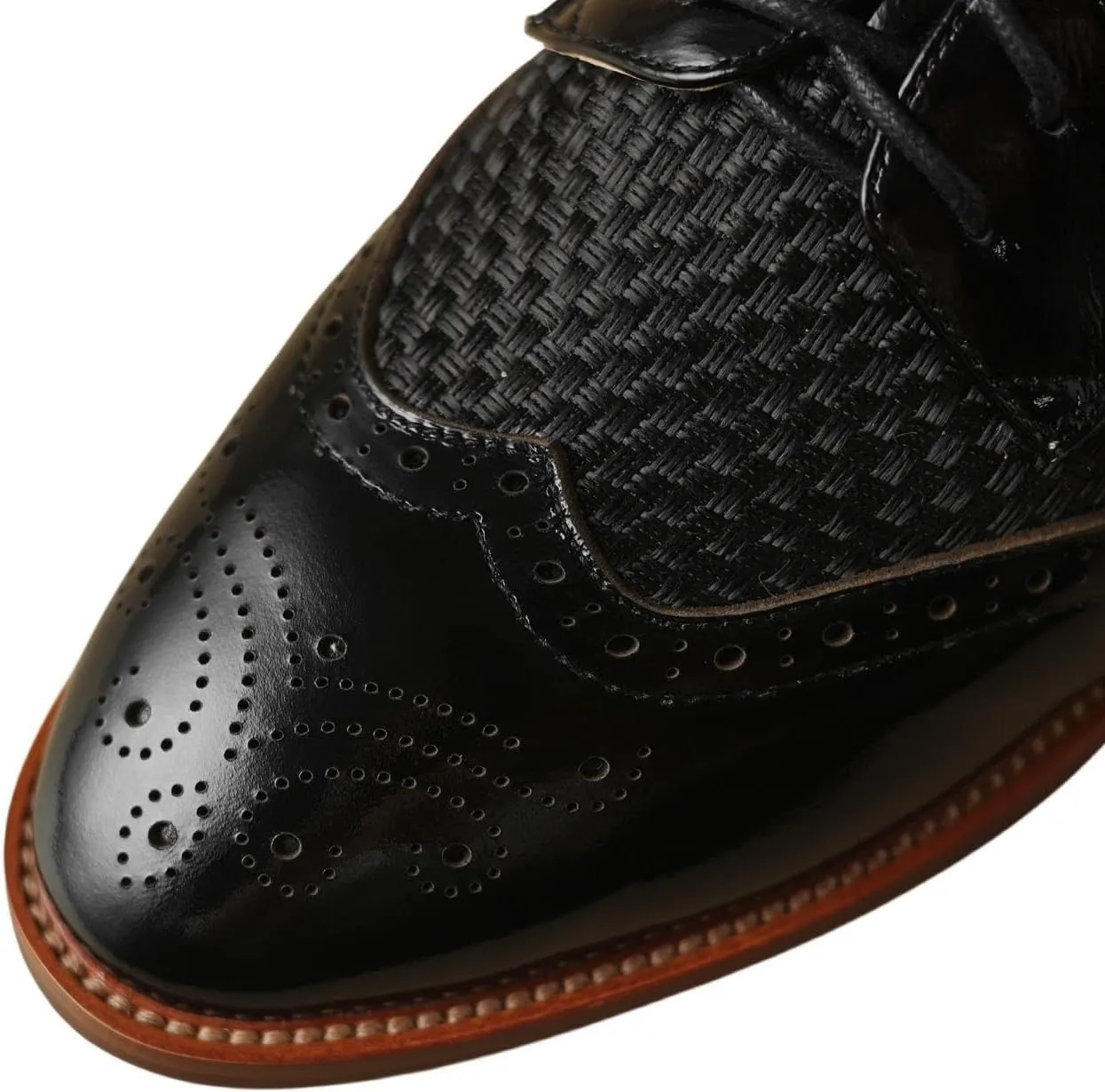 TinaCus Women's Genuine Leather Round Toe Perforated Patchwork Handmade Brogue Shoes