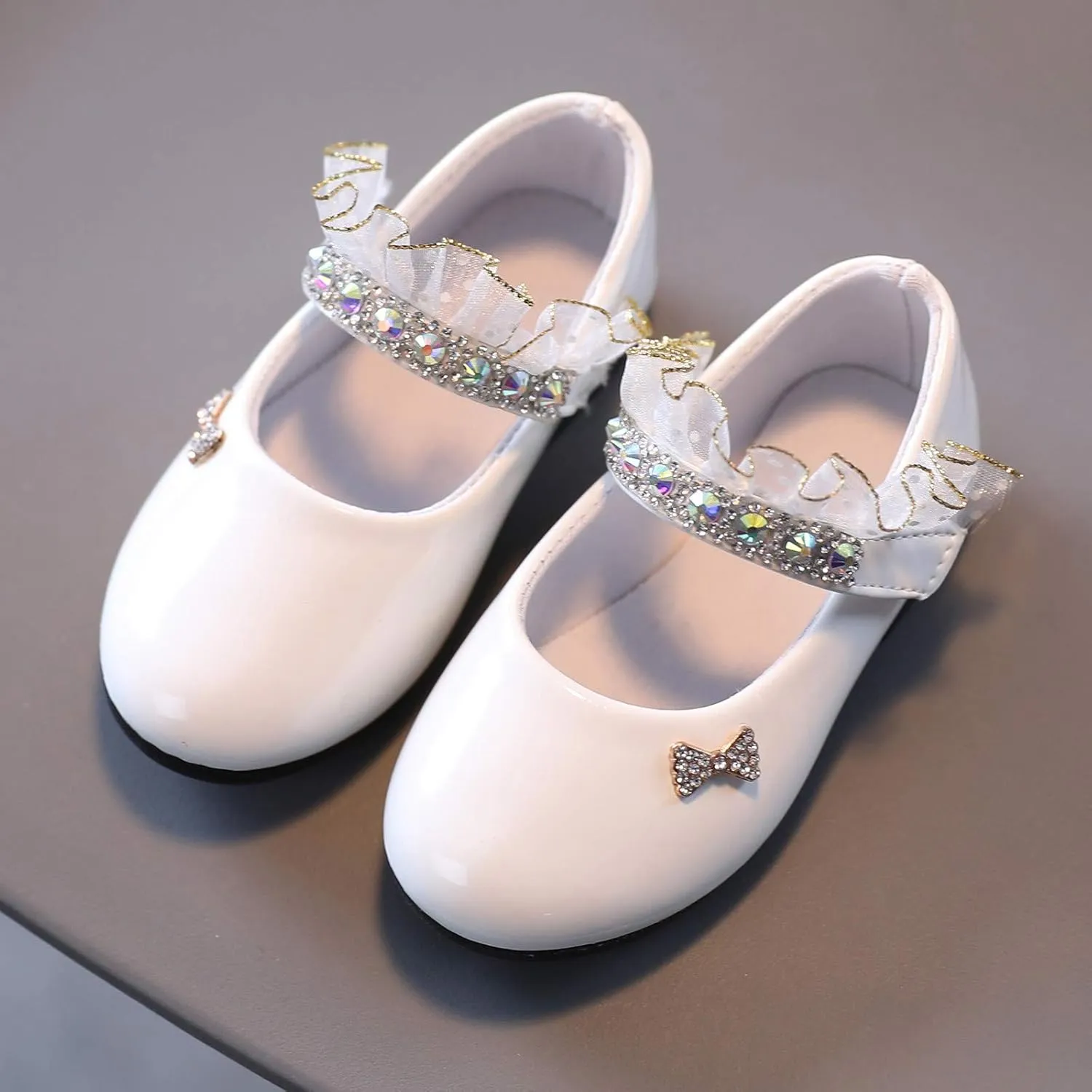 Toddler Girls Mary Jane Dress Shoes Rhinstones Ballet Flats Flower Girl School Party Wedding Shoes