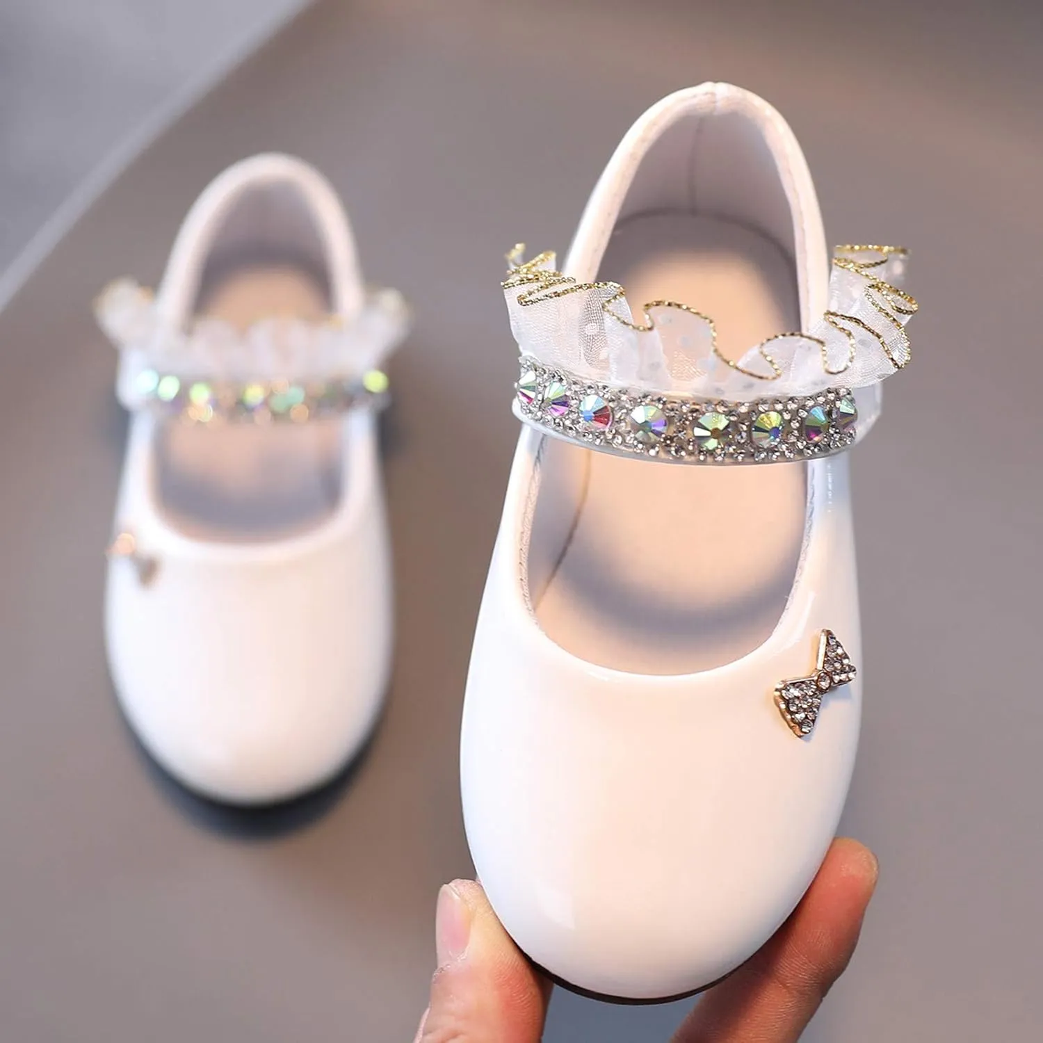 Toddler Girls Mary Jane Dress Shoes Rhinstones Ballet Flats Flower Girl School Party Wedding Shoes