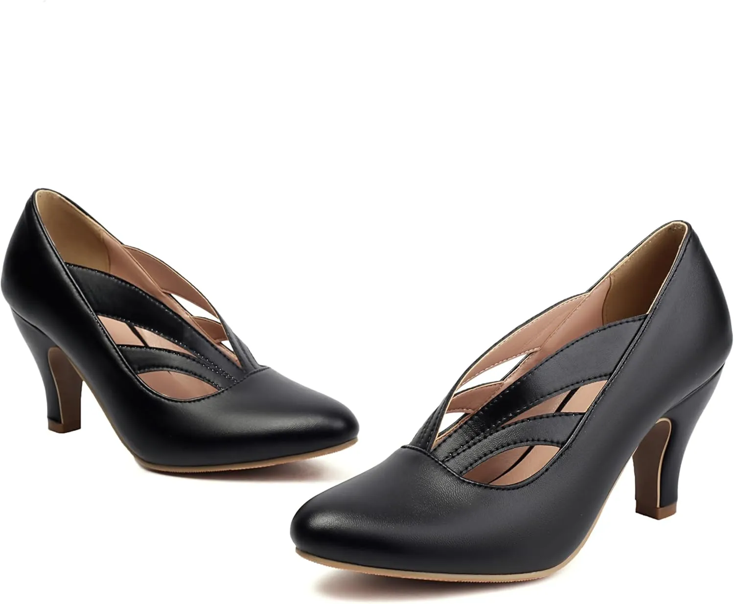 UniqueStride Women's Mary Jane Vintage Block Heels Closed Round Toe Slip On Victorian Pumps