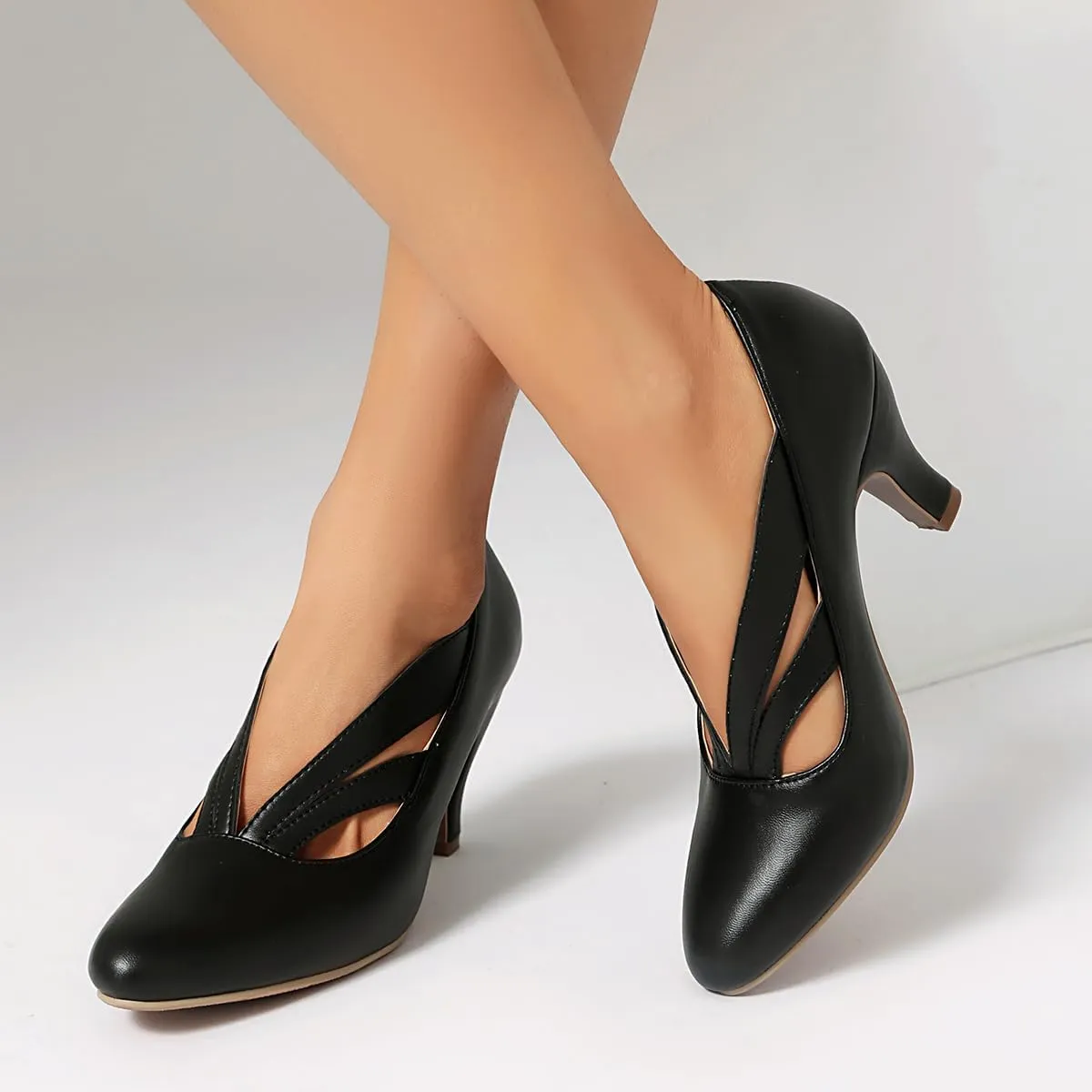 UniqueStride Women's Mary Jane Vintage Block Heels Closed Round Toe Slip On Victorian Pumps