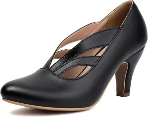 UniqueStride Women's Mary Jane Vintage Block Heels Closed Round Toe Slip On Victorian Pumps