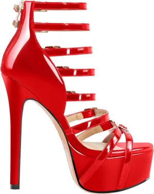 VERISSON Peep Toe Platform Sandals Multi-bands Zip up Stiletto High Heeled Sandal Boots