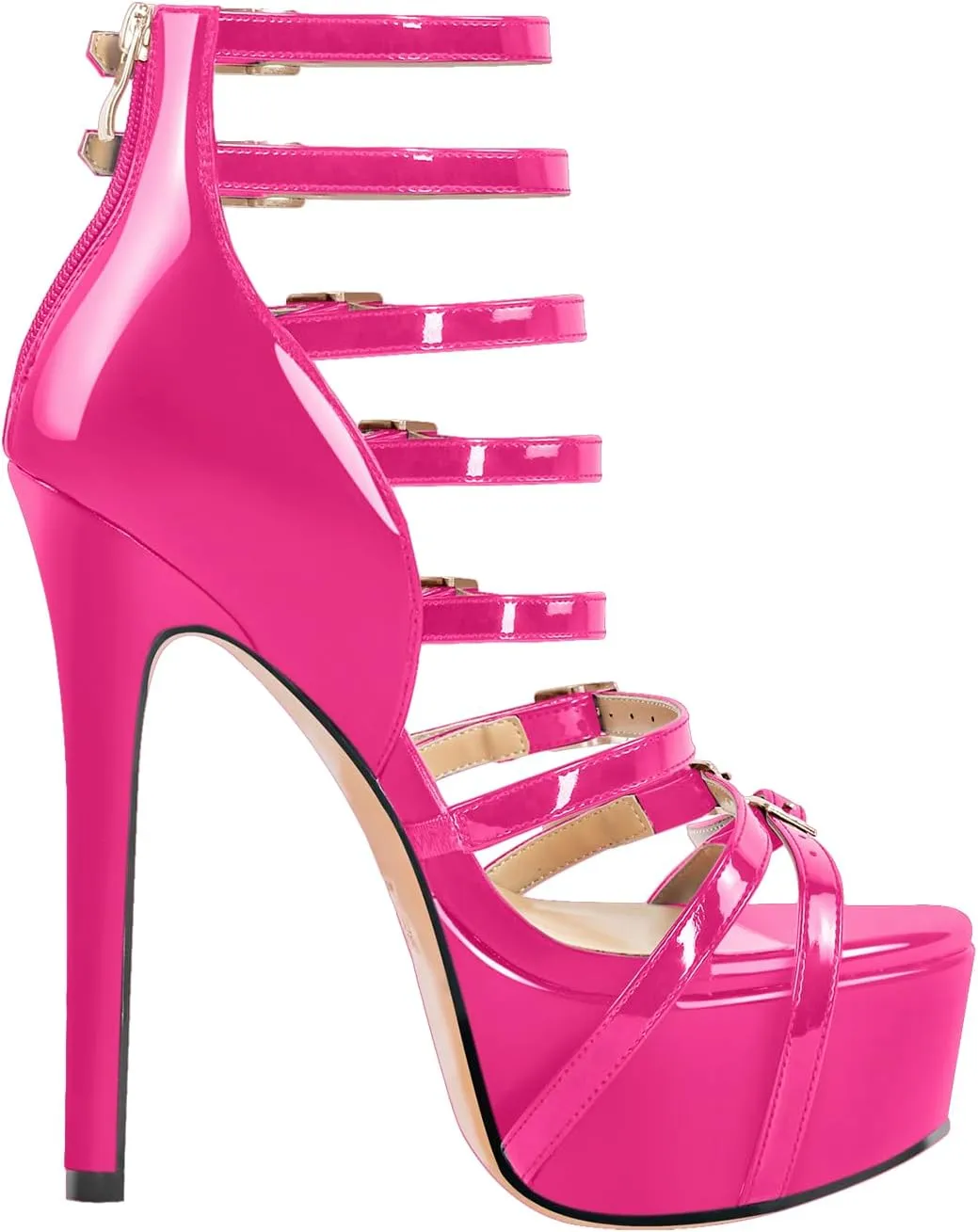 VERISSON Peep Toe Platform Sandals Multi-bands Zip up Stiletto High Heeled Sandal Boots