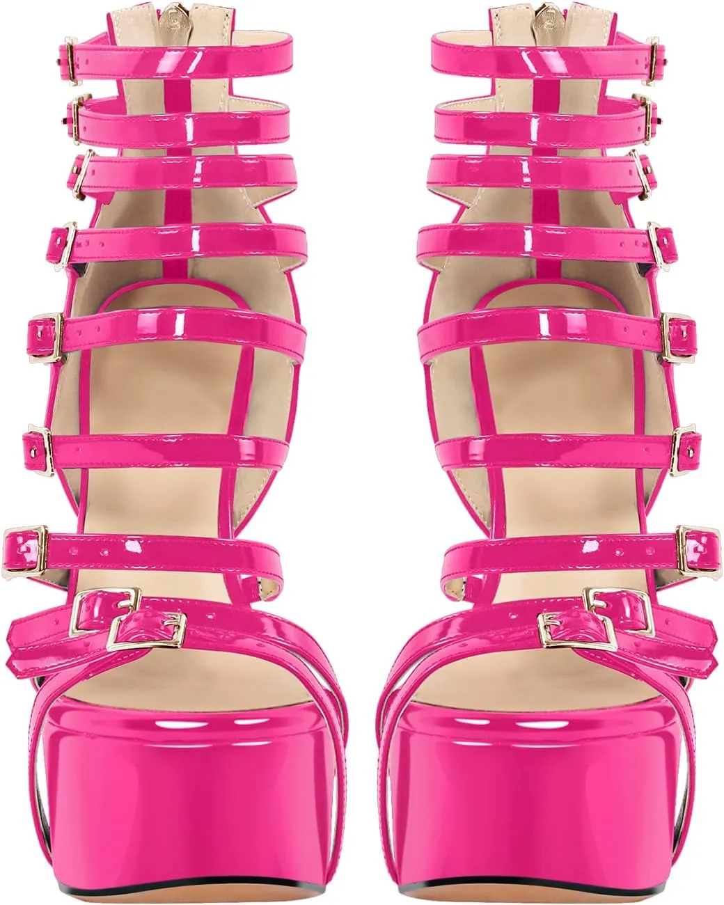VERISSON Peep Toe Platform Sandals Multi-bands Zip up Stiletto High Heeled Sandal Boots